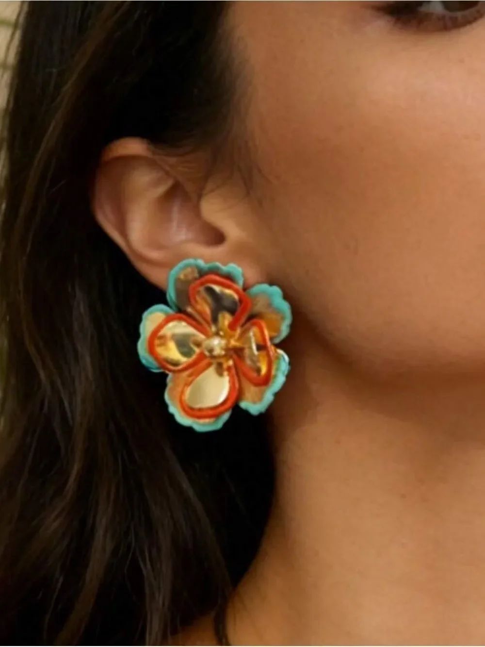Orange Floral Statement Earrings A1663